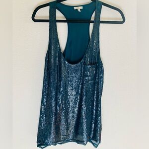 Joie Sequin 100% Silk Dress Tank Top Teal Blue
